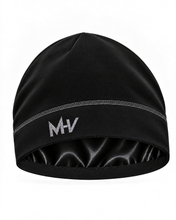 Load image into Gallery viewer, Large MHV Satin Skull Cap - Black with grey overstitch

